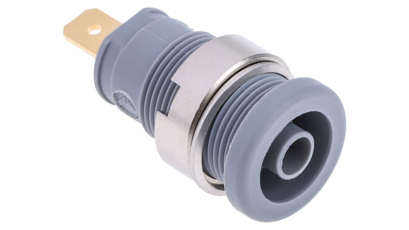 Hirschmann Test & Measurement Grey Female Banana Socket, 4 mm Connector, Tab Termination, 25A, 1000V ac/dc, Gold Plating
