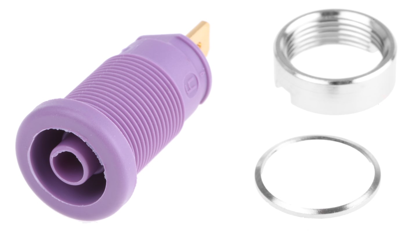 Hirschmann Test & Measurement Violet Female Banana Socket, 4 mm Connector, Tab Termination, 25A, 1000V ac/dc, Gold