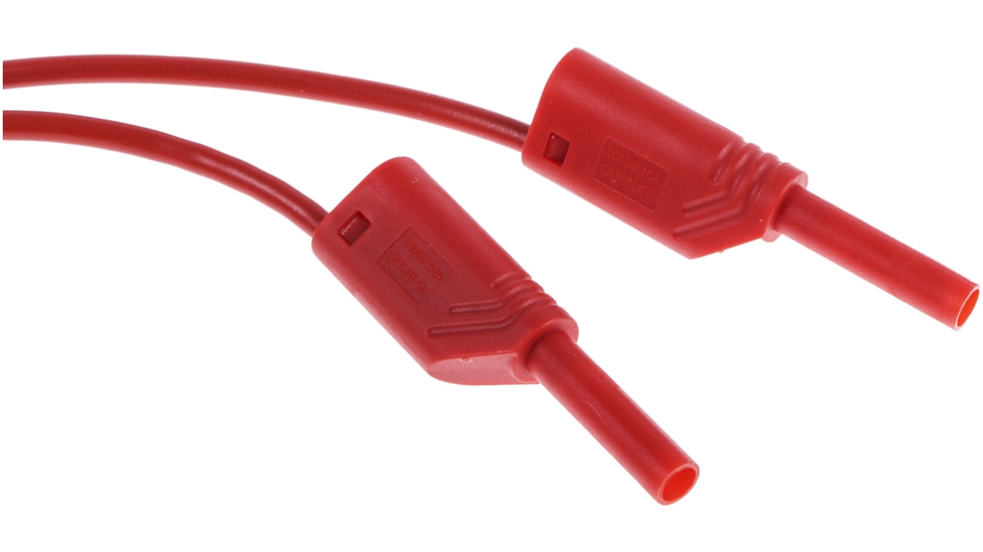 Hirschmann Test & Measurement 2 mm Connector Test Lead, 10A, 1000V ac/dc, Red, 2m Lead Length