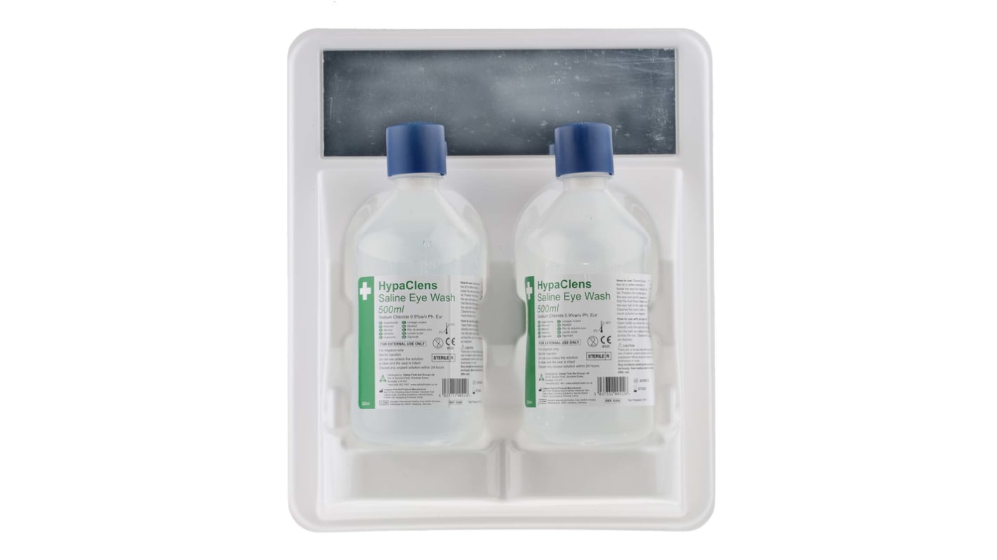 RS PRO 洗眼水套装 壁挂式洗眼装置 2 x 500 ml, 内含洗眼液瓶 (2 x 500 ml)、洗眼站
