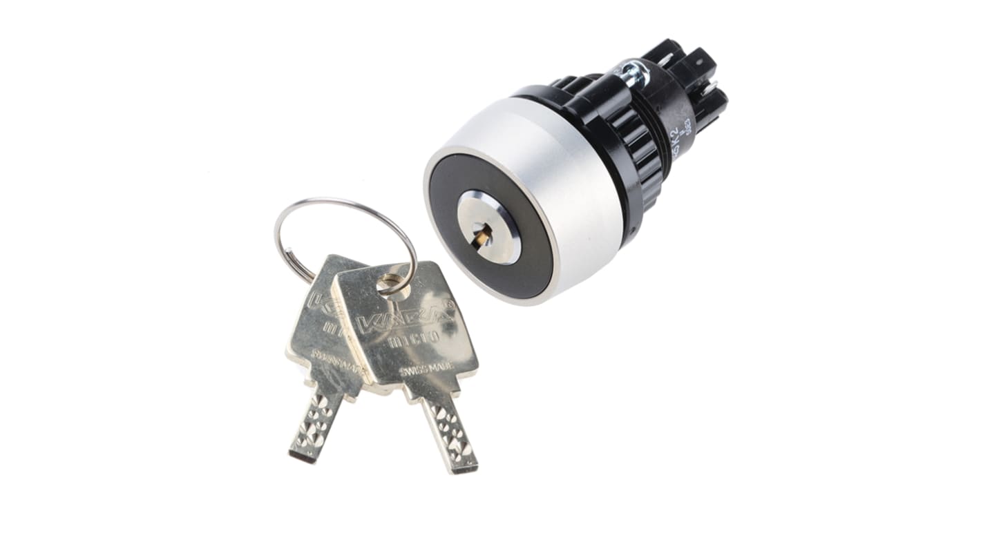 EAO IP65 Keylock Switch, 1NC+1NO, 5 A @ 250 V ac 2-Way Flat-Key