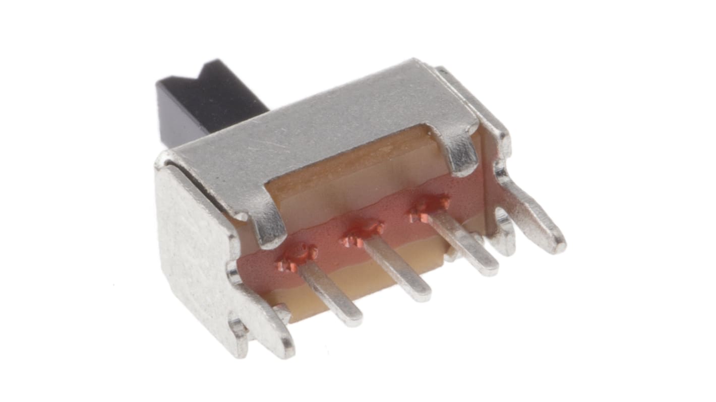 Interruptor de actuador deslizante SPDT, Enclavamiento, 100 mA a 12 V dc, Montaje en orificio pasante