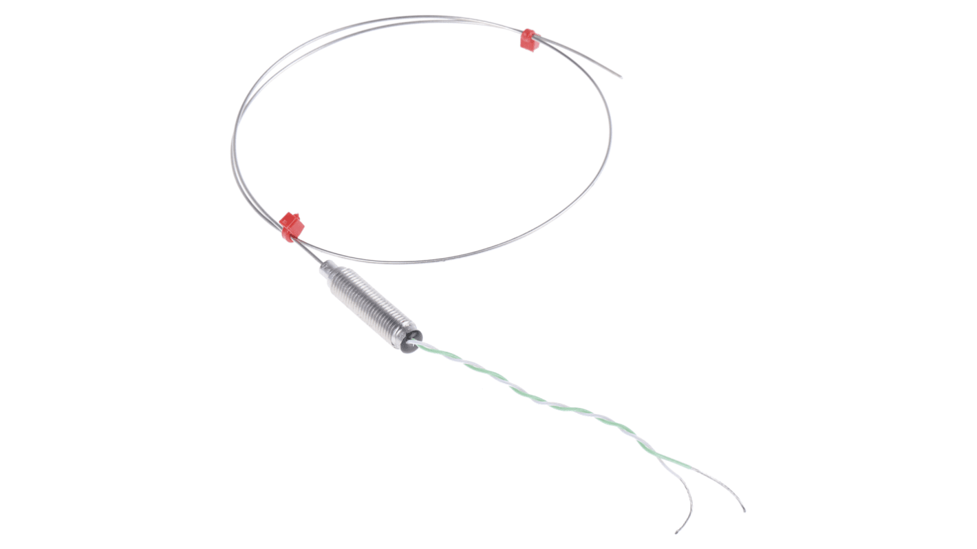 RS PRO K型矿物绝缘热电偶, 探头Φ1mm x 500mm, 可测+750°C, 线长100mm, 裸线尾线接端, 不锈钢探头