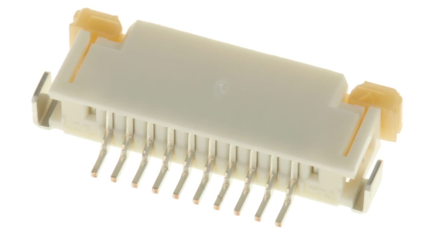 Conector FPC hembra Ángulo de 90° Molex serie Easy-On de 10 vías, paso 1mm, 1 fila, para soldar