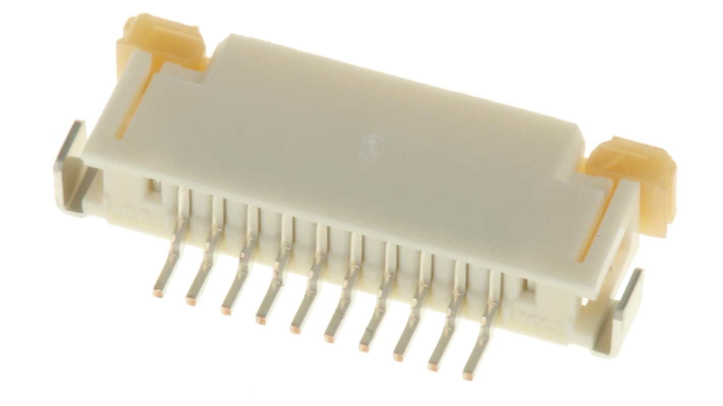 Conector FPC hembra Ángulo de 90° Molex serie 52207 de 10 vías, paso 1mm, 1 fila, para soldar