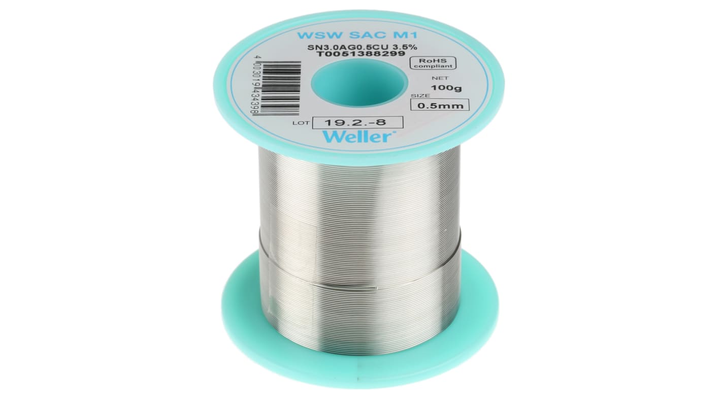 Weller Wire, 0.5mm Lead Free Solder, 217°C Melting Point