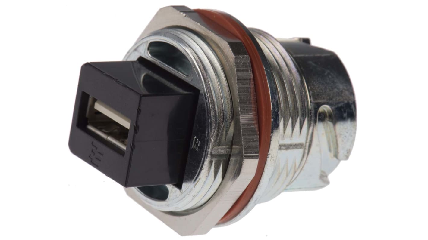 TE Connectivity Straight, Panel Mount, Socket- Single Port Type B 2.0 USB Connector