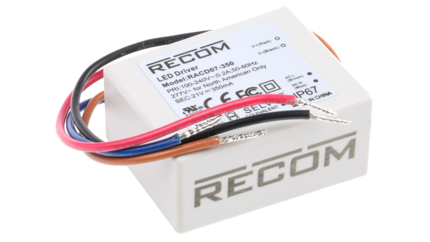 Driver LED Recom, 7W, IN 90 → 295V ca, OUT 10 → 20V, 350mA