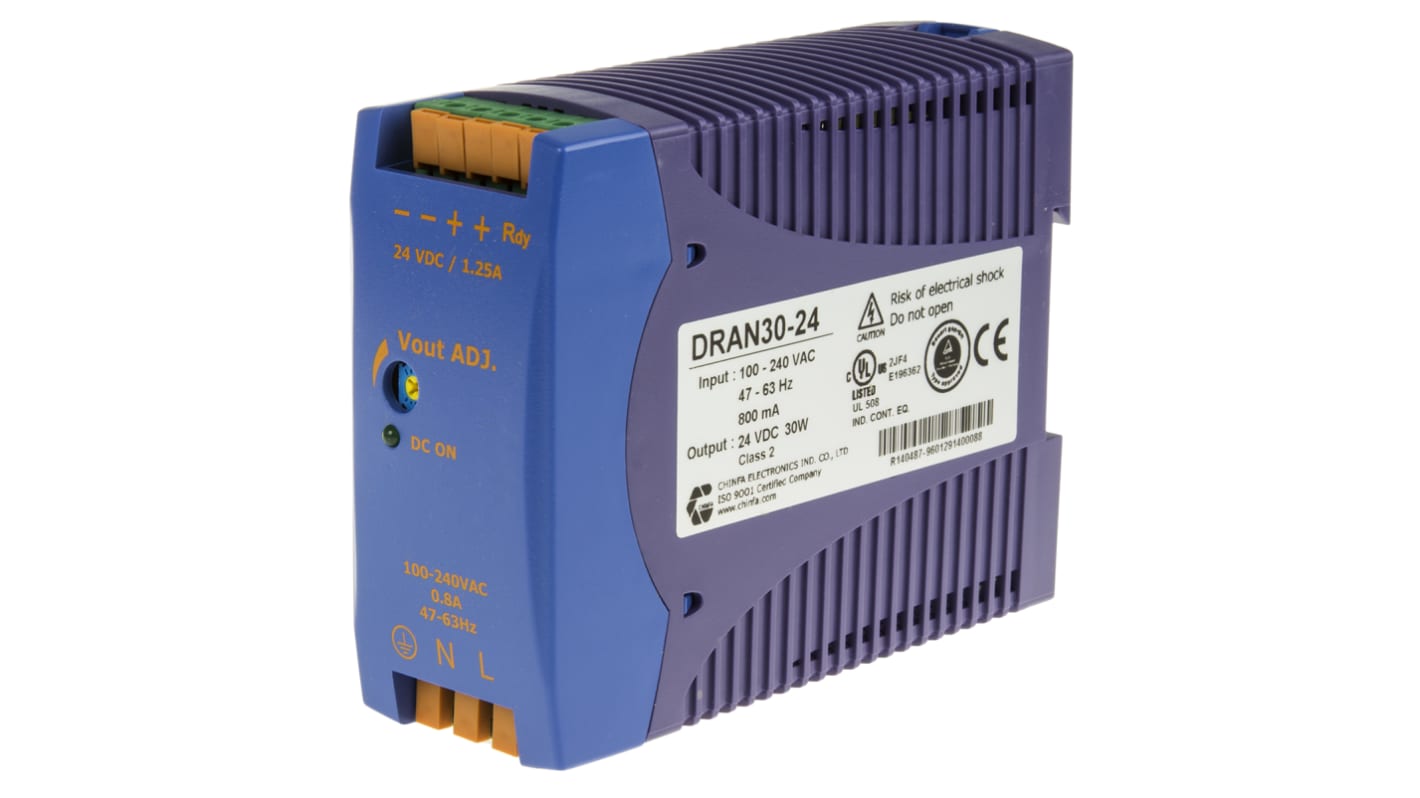 Chinfa DRAN30 DIN-Schienen Netzteil Getaktet 24V dc / 1.25A 30W 85 → 264V ac