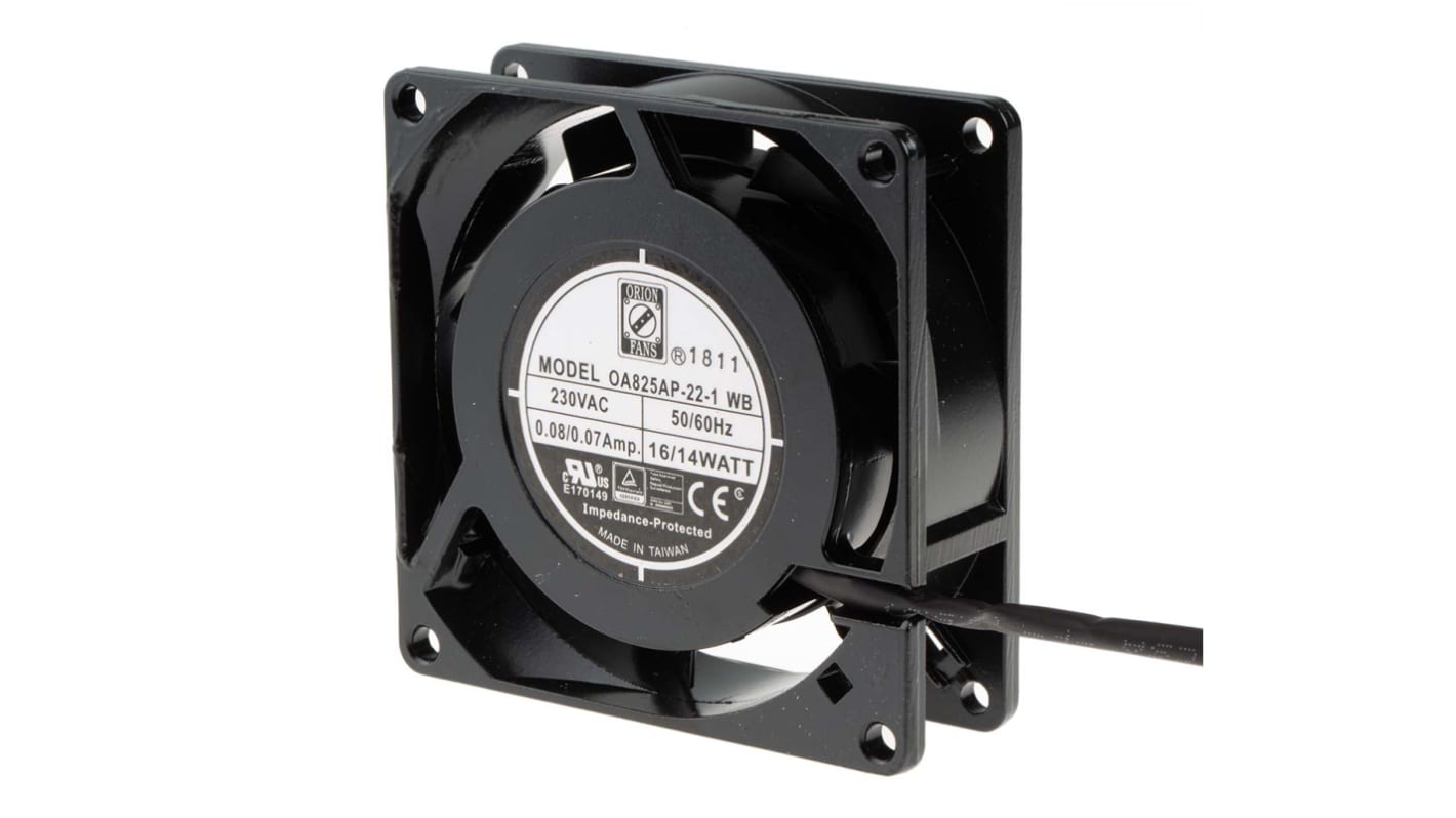 RS PRO Axial Fan, 230 V ac, AC Operation, 25cfm, 9W, 70mA Max, 80 x 80 x 26mm