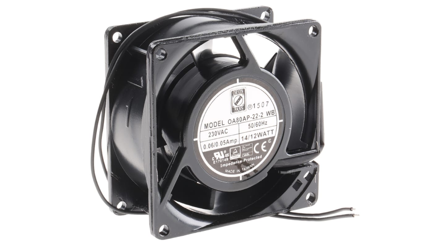 RS PRO Axial Fan, 230 V ac, AC Operation, 25cfm, 12W, 50mA Max, 80 x 80 x 38mm