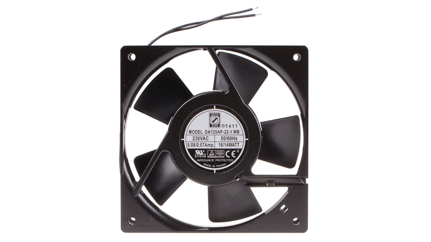 RS PRO Axial Fan, 230 V ac, AC Operation, 127.4m³/h, 14W, 70mA Max, 120 x 120 x 25mm