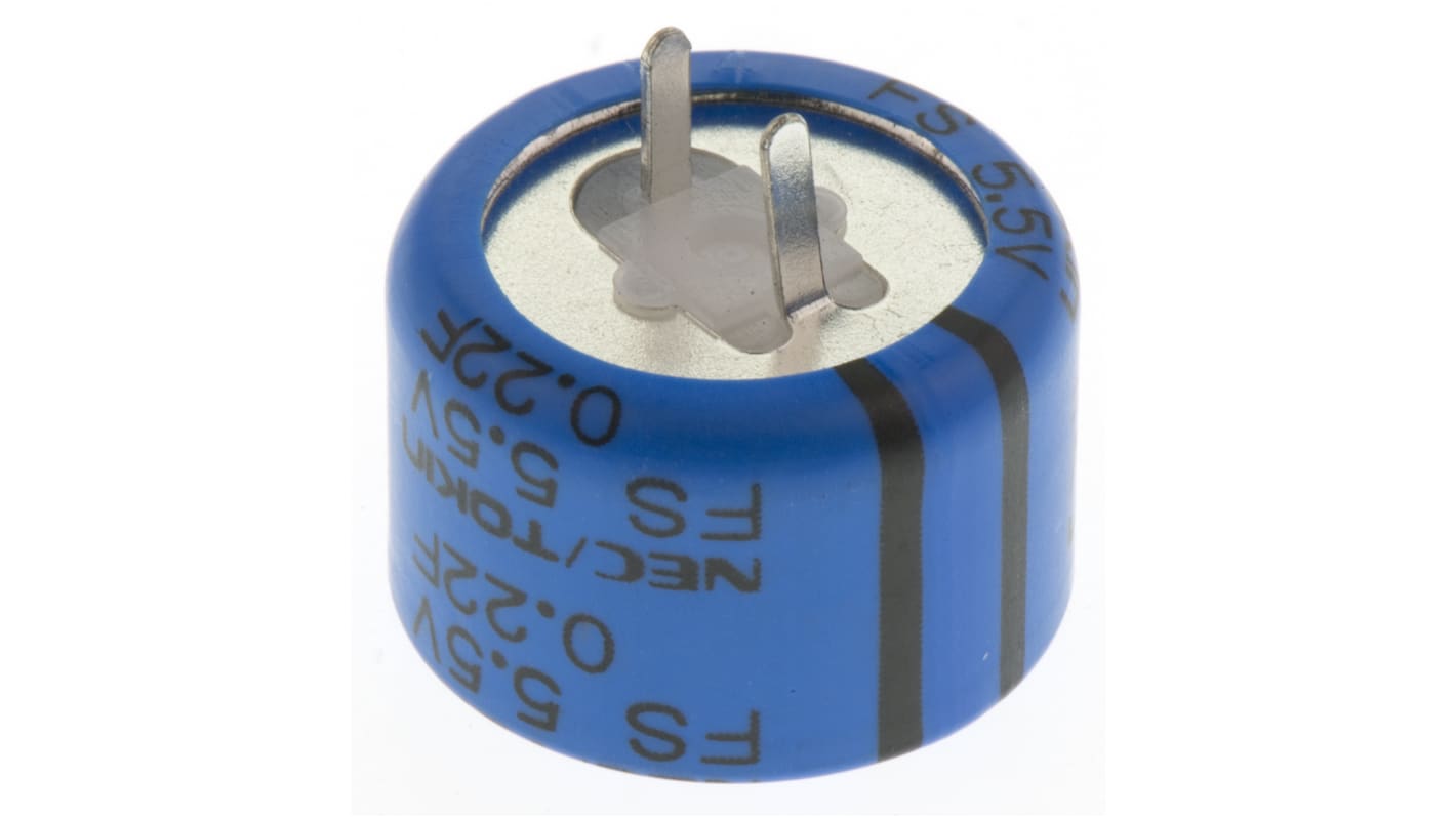 Superkondenzátor, řada: Supercap FY 0.22F -20 → +80% 25Ω 5.5V dc, Průchozí otvor, 16.5 (Dia.) x 13mm KEMET