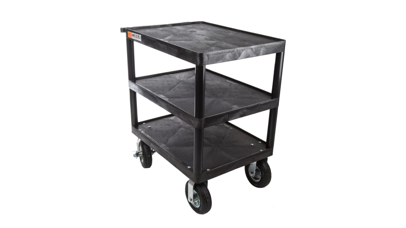 RS PRO 3 Shelf Aluminium, Plastic Trolley Trolley, 810 x 610mm, 350kg Load
