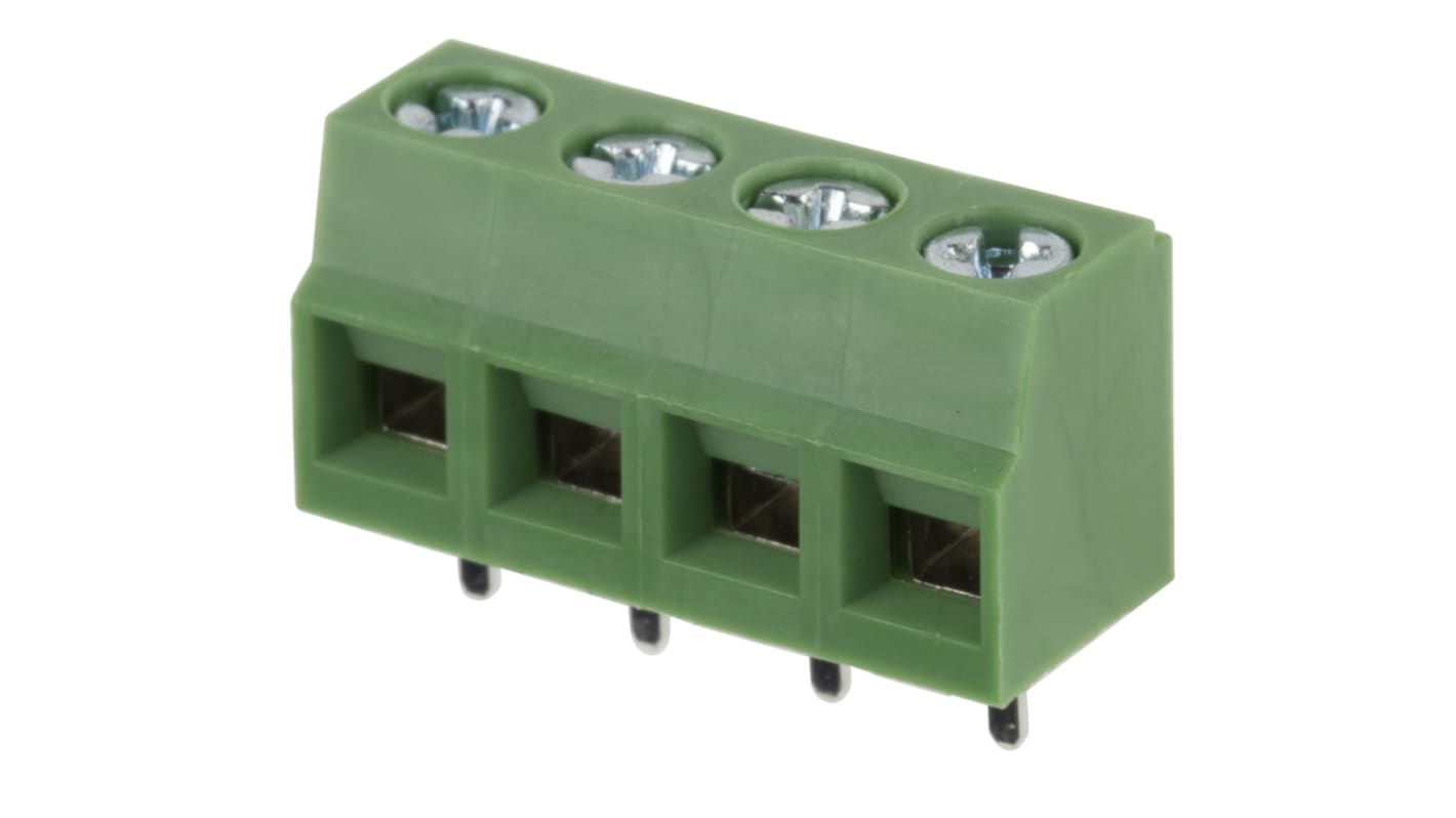 RS PRO PCB Terminal Block, 4-Contact, 5.08mm Pitch, Through Hole Mount, 1-Row, Screw Termination