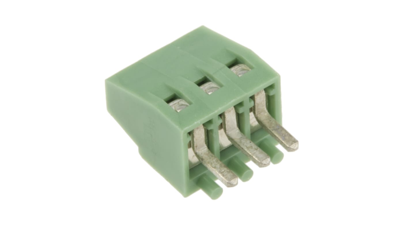 Borne para PCB Hembra RS PRO de 3 vías , paso 2.54mm, 6A, de color Verde, montaje Montaje en orificio pasante,