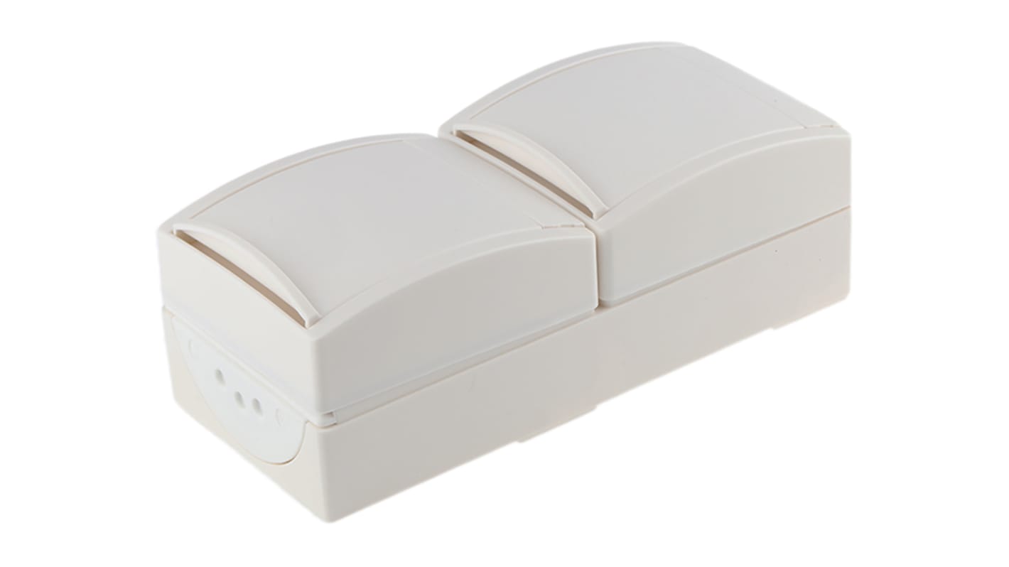 Busch Jaeger - ABB White 2 Gang Plug Socket, 16A, Type F - German Schuko, Outdoor Use