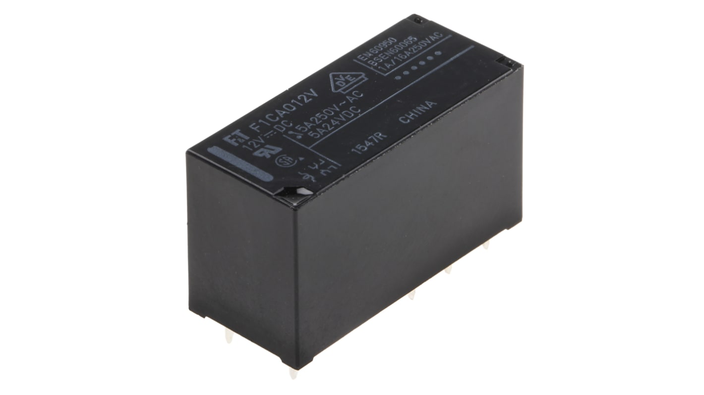 Fujitsu 功率继电器, 12V 直流线圈, 5A切换, DPDT, 2极, PCB安装, 镀金触点