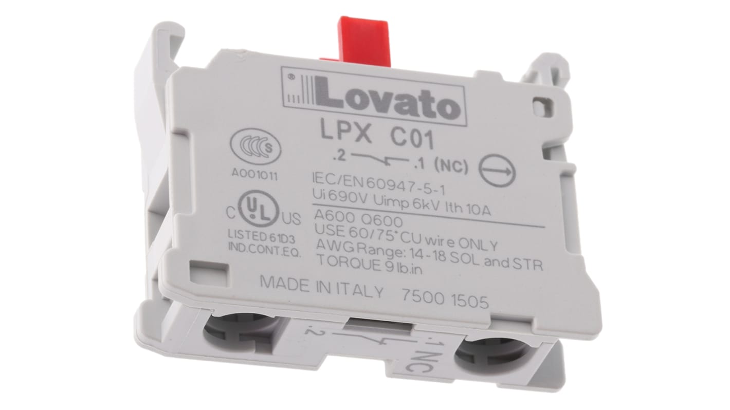 Lovato Platinum 22mm Series Contact Block, 690V, 1NC