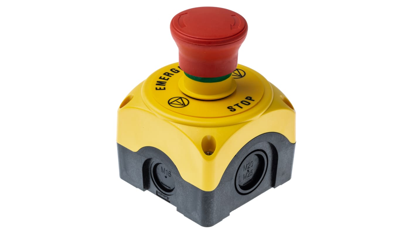 Lovato 非常停止用押釦スイッチ, 72mm, 1NC, IP66, IP67, IP69K, 表面実装