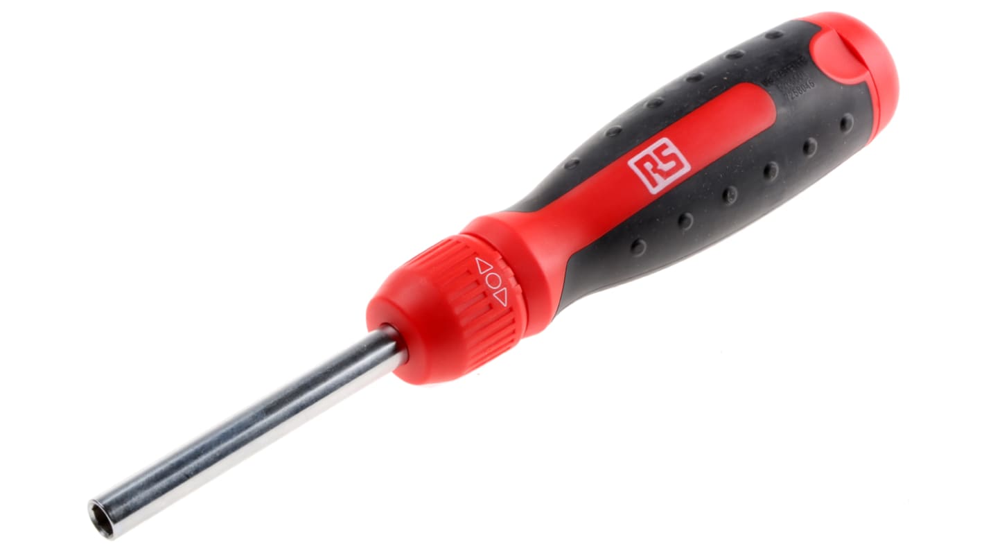 RS PRO 1/4 in Hexagon Phillips, Pozidriv, Slotted, Torx Ratchet Screwdriver, 225 mm length Steel