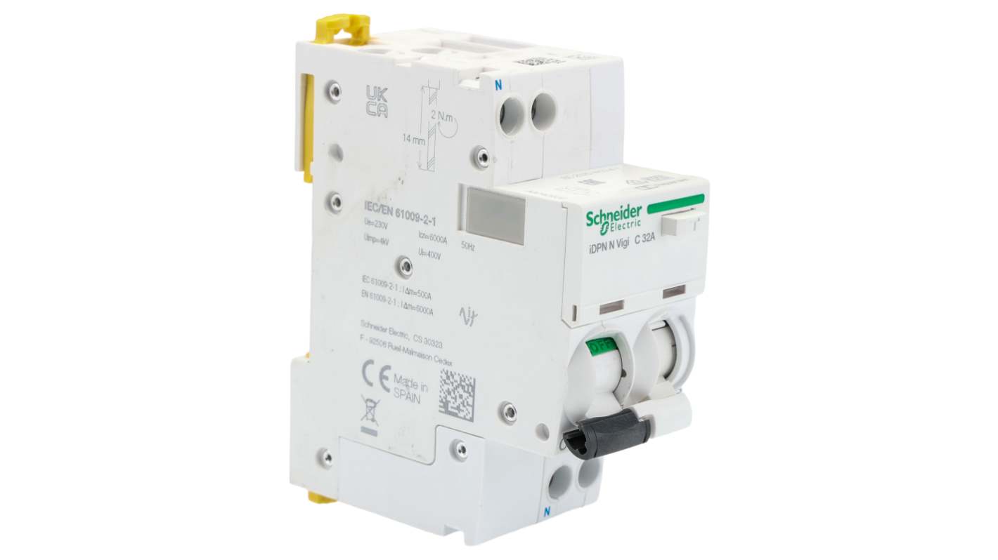 Schneider Electric 32A 1+N RCBO, C型漏电开关, 300mA灵敏度, 400V, iDPN系列