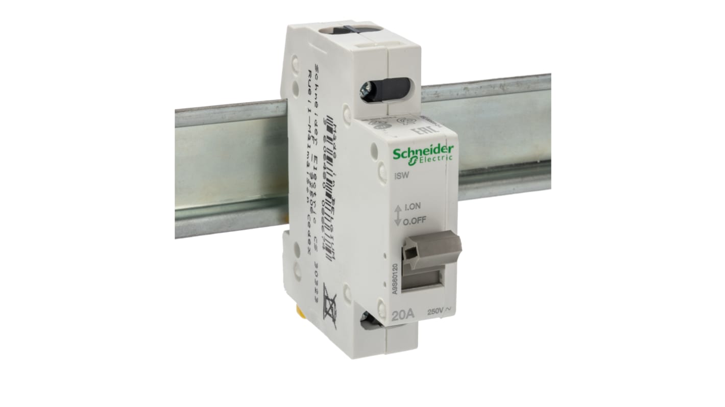 Schneider Electric 1P Pole DIN Rail Isolator Switch - 20A Maximum Current, IP40