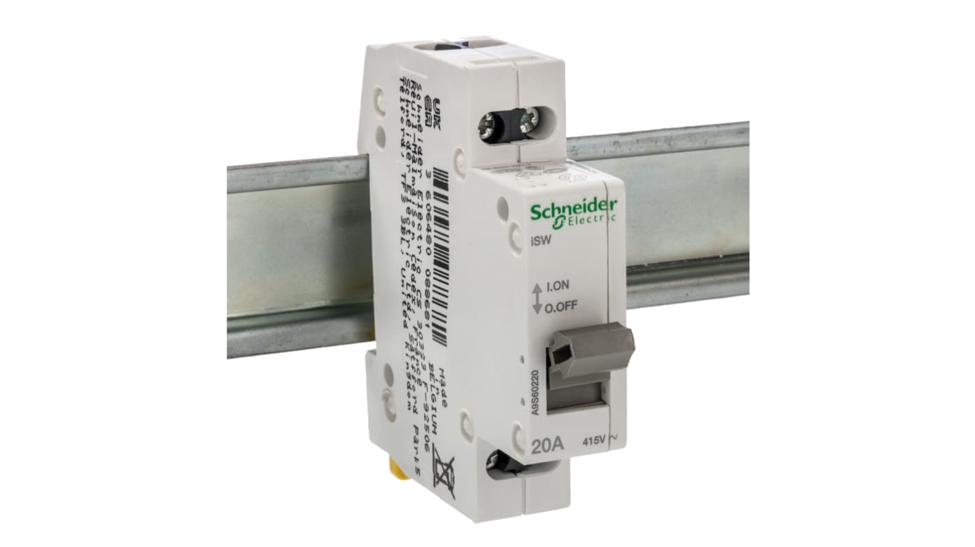 Schneider Electric 2P Pole DIN Rail Isolator Switch - 20A Maximum Current, IP40