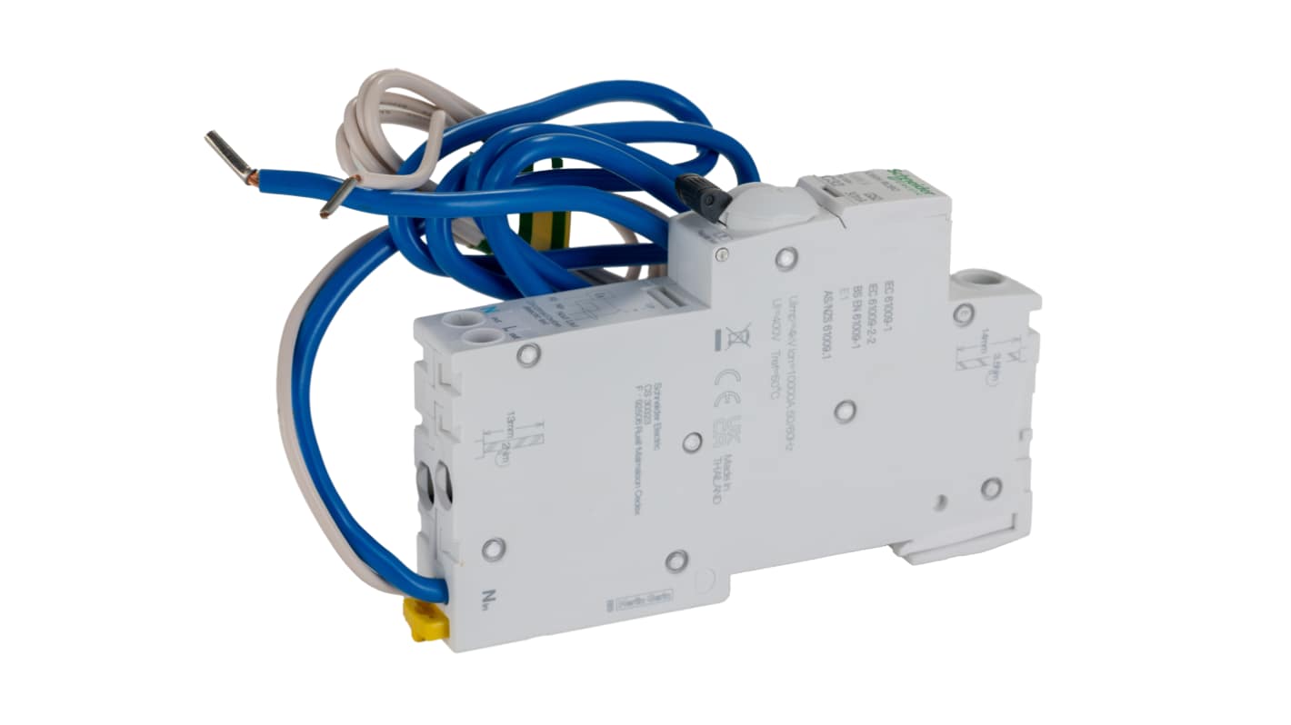 Schneider Electric RCBO, 32A Current Rating, 1P+N Poles, 30mA Trip Sensitivity, Acti 9 Range