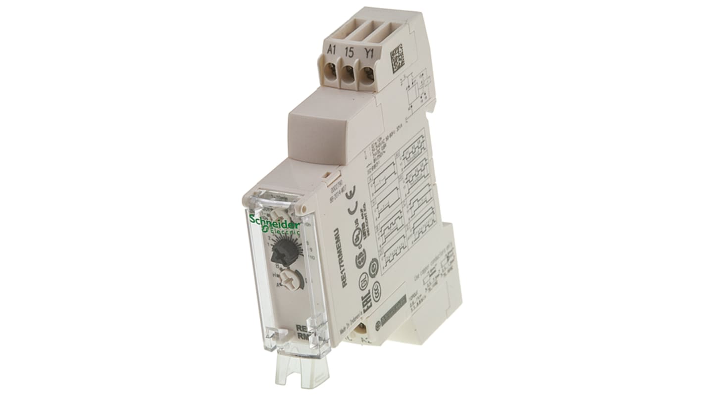 Timer Relay Schneider Electric, intervallo 0.1 s → 10h, 2 poli, SPDT, Guida DIN