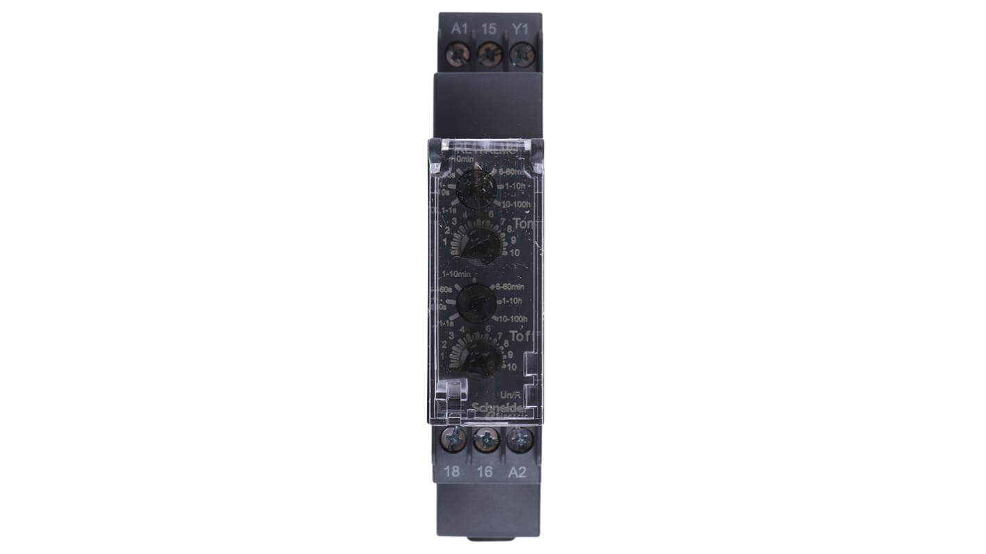 Timer Relay Schneider Electric, intervallo 0.1 s → 100h, 2 poli, SPDT, Guida DIN