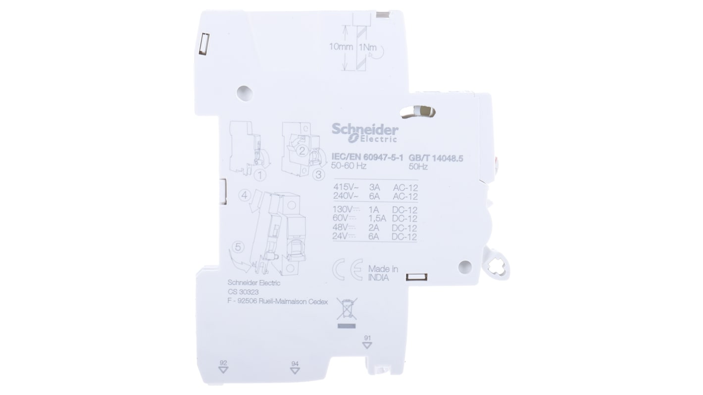Schneider Electric Auxiliary Contact, 1 Contact, 1CO, DIN Rail Mount, Acti 9 iSD