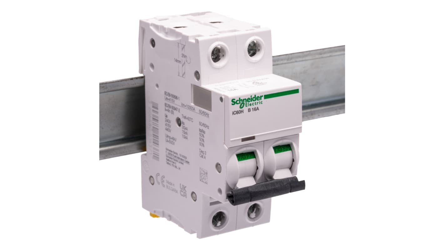 Schneider Electric B型MCB, 2极, 10 kA分断, 16A, 440VAC, 100 → 133VDC, iC60H系列