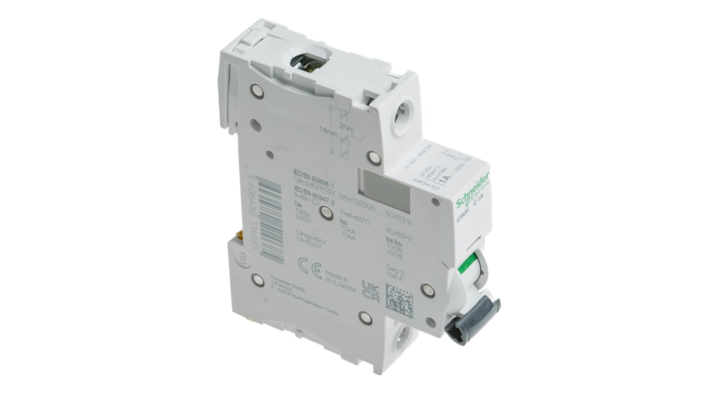 Schneider Electric C型MCB, 1极, 10 kA分断, 1A, 100 → 133VAC, 72VDC, iC60H系列