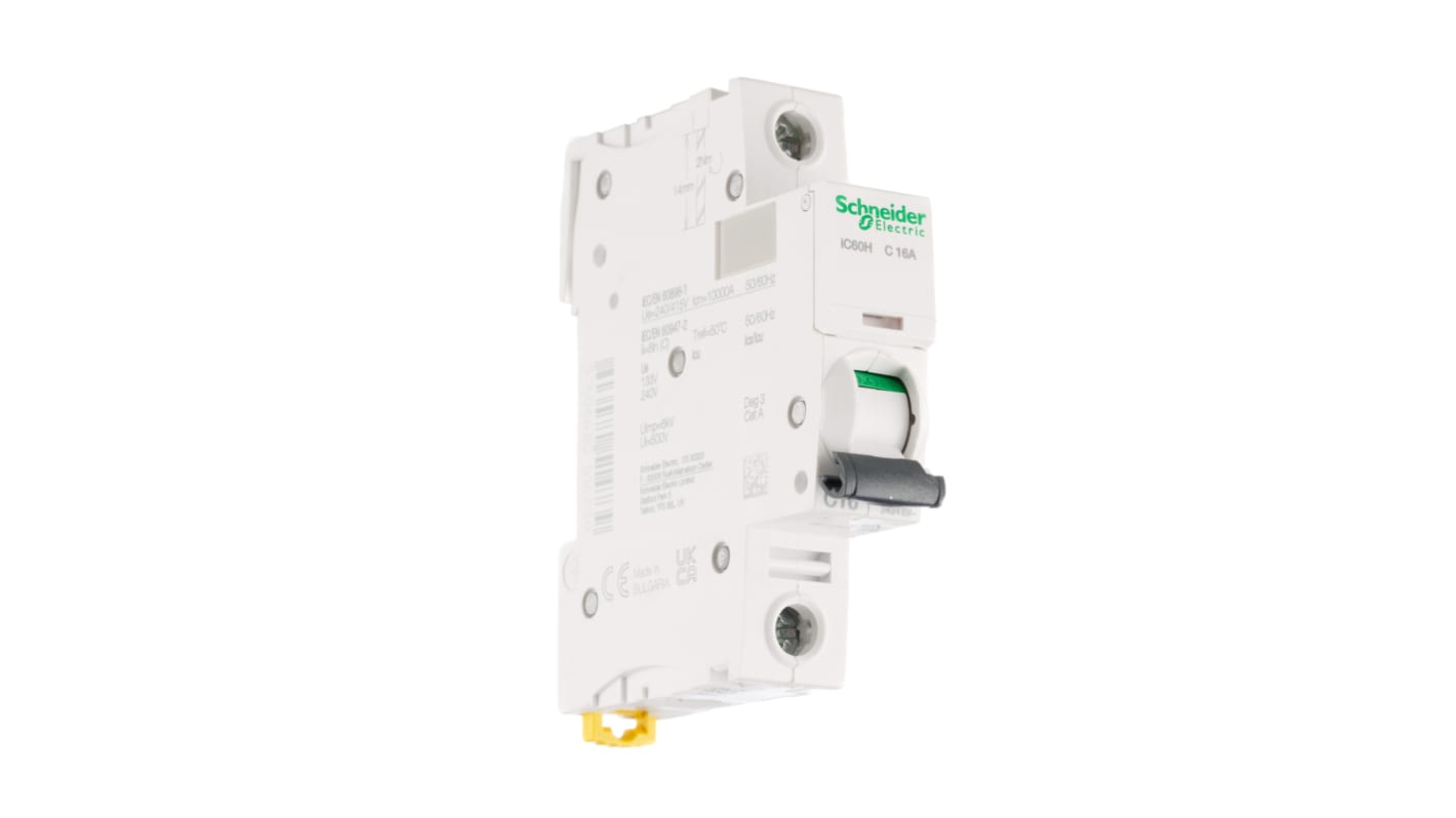 Schneider Electric Acti 9 iC60H MCB, 1P, 6A Curve C, 100 → 133V AC, 72V DC, 10 kA Breaking Capacity