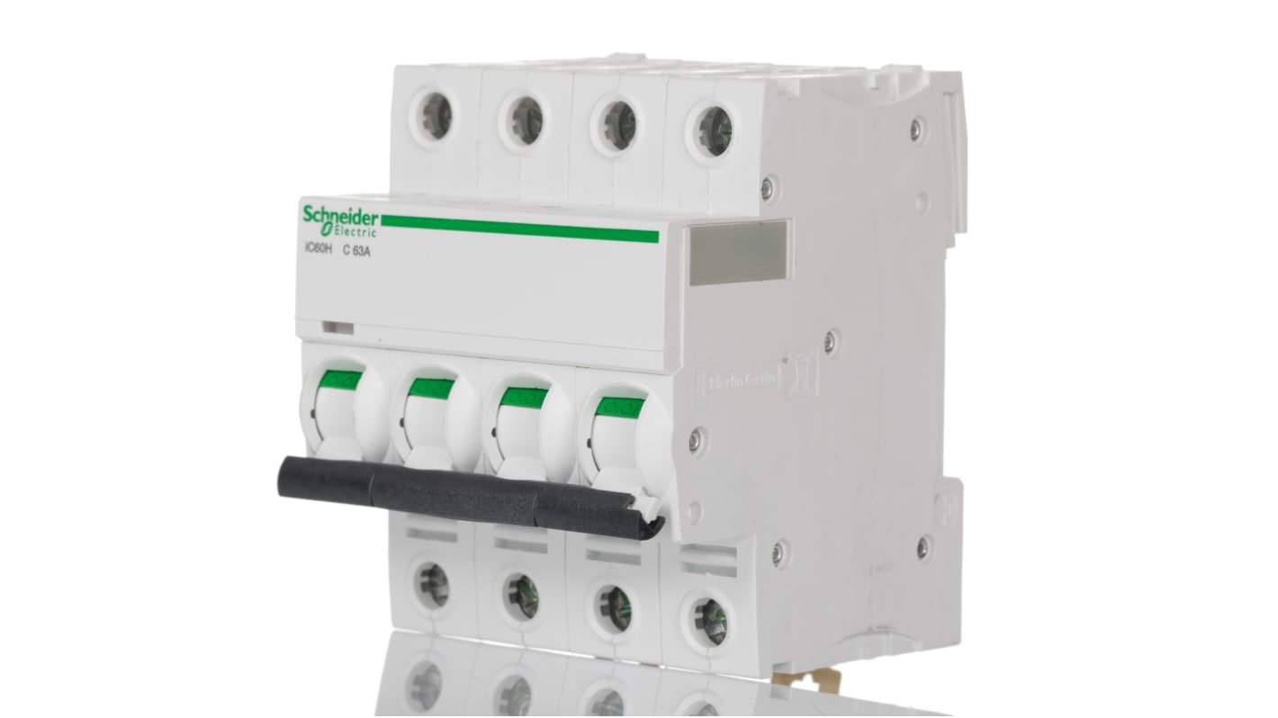 Schneider Electric Acti 9 iC60H MCB, 4P, 63A Curve C, 440V AC, 220 → 250V DC, 10 kA Breaking Capacity