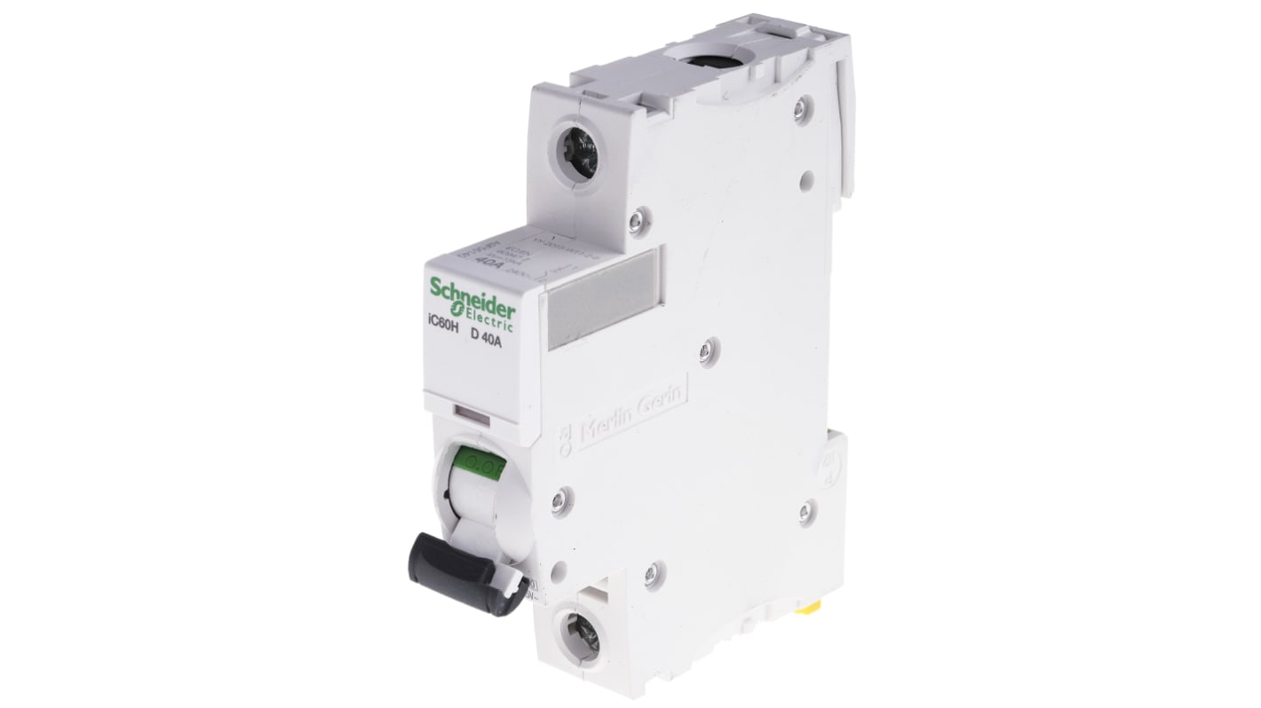 Schneider Electric D型MCB, 1极, 10 kA分断, 40A, 100 → 133VAC, 72VDC, iC60H系列