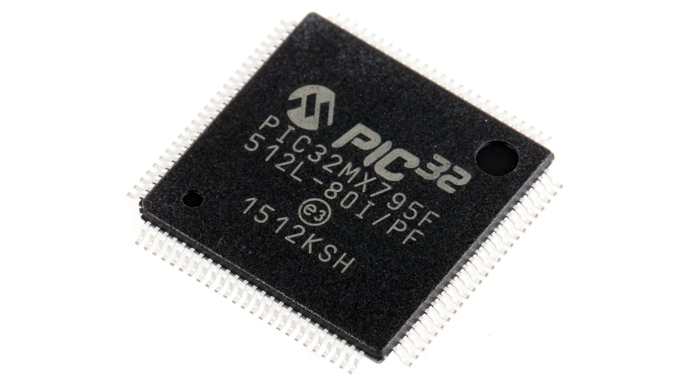 Microchip PIC32MX单片机, MIPS32内核, 100针, TQFP, 最大80MHz, 512 kB 闪存, 128 kB RAM