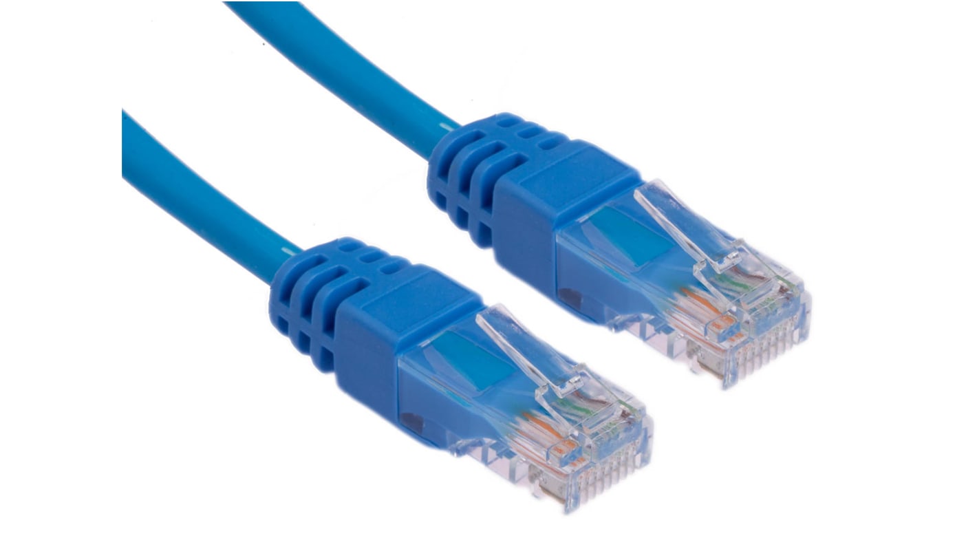 RS PRO, 15m Cat5e, Blue RJ45 to Male RJ45 Male, U/UTP Unshielded, Terminated LSZH Sheath