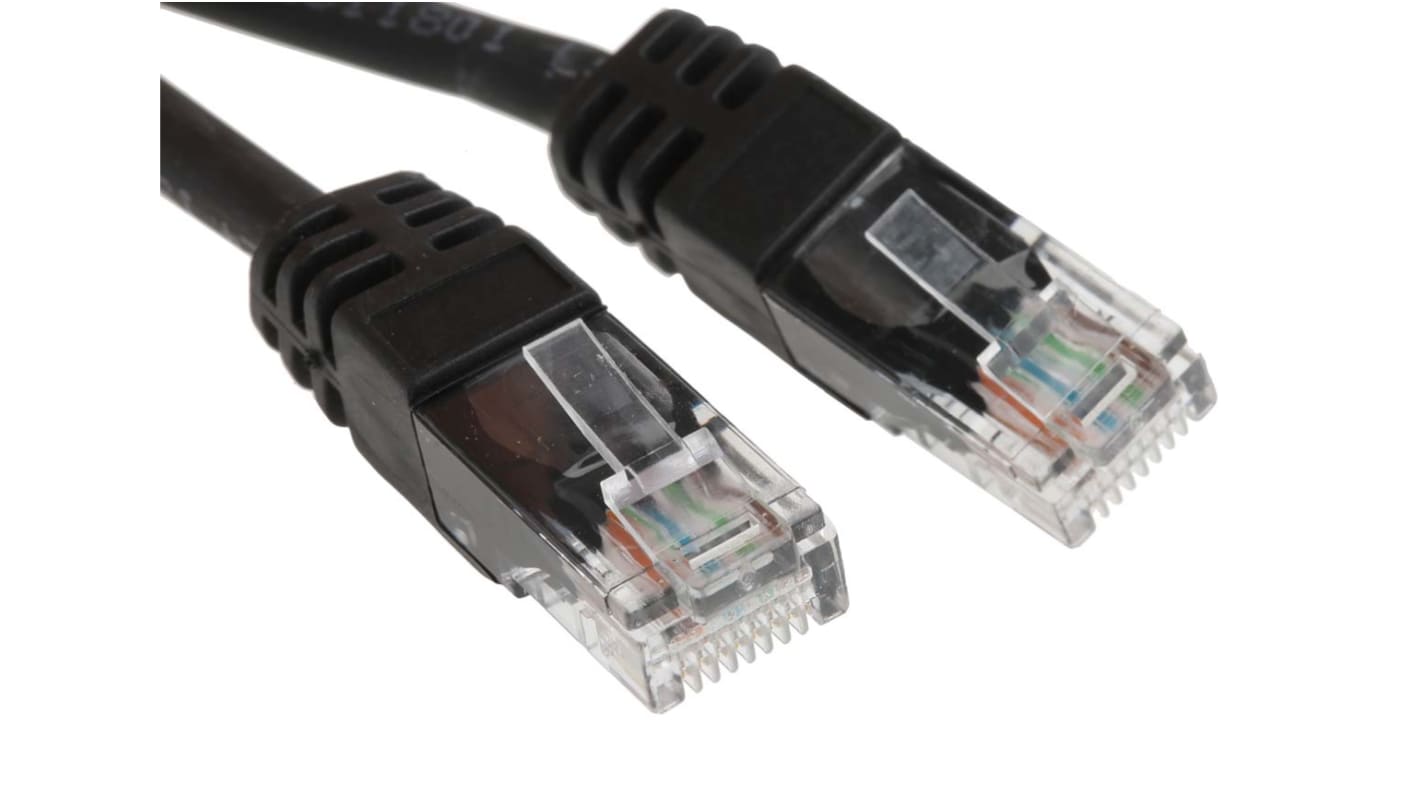 RS PRO, 30m Cat5e, Black RJ45 to Male RJ45 Male, U/UTP Unshielded, Terminated LSZH Sheath