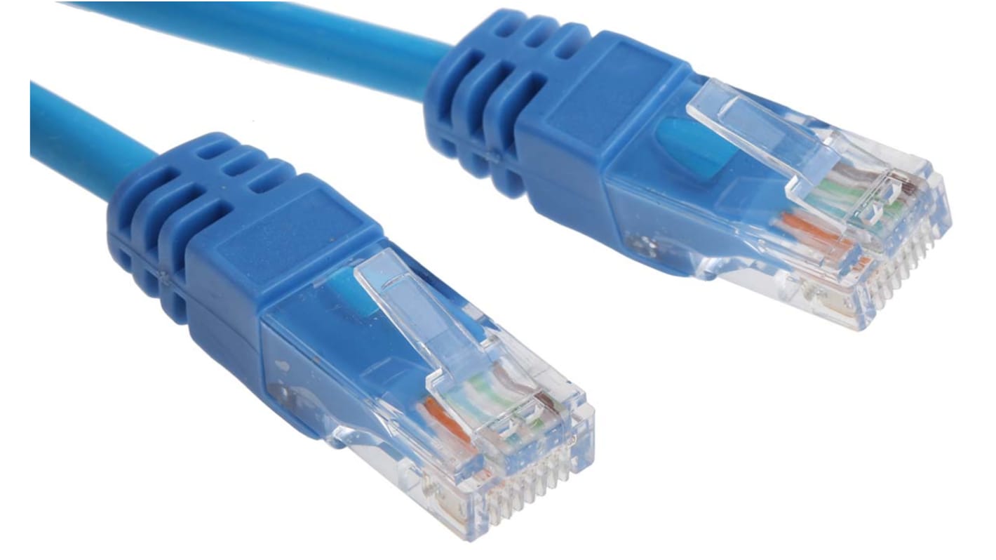 RS PRO, 20m Cat5e, Blue RJ45 to Male RJ45 Male, U/UTP Unshielded, Terminated LSZH Sheath