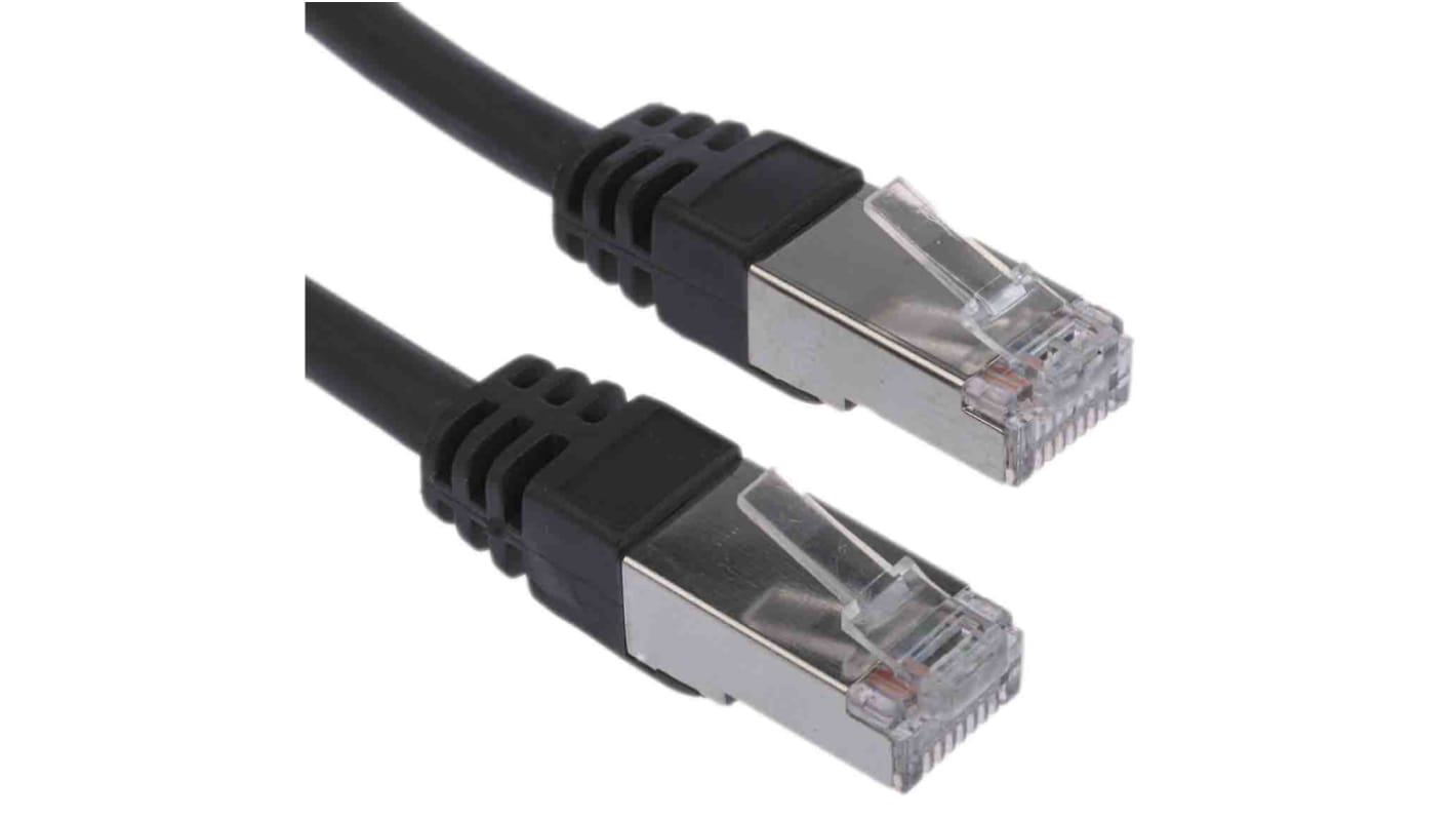 RS PRO, 30m Cat6, Black RJ45 to Male RJ45 Male, F/UTP Shielded, Terminated LSZH Sheath