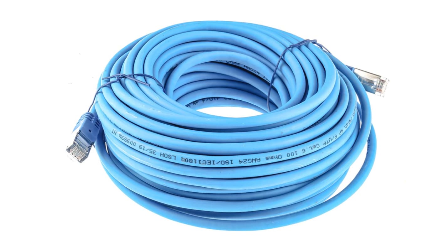 RS PRO, 20m Cat6, Blue RJ45 to Male RJ45 Male, F/UTP Shielded, Terminated LSZH Sheath