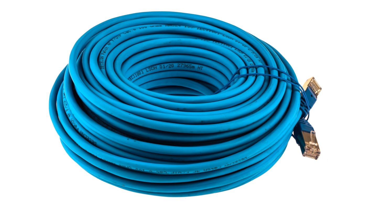 RS PRO, 25m Cat6, Blue RJ45 to Male RJ45 Male, F/UTP Shielded, Terminated LSZH Sheath