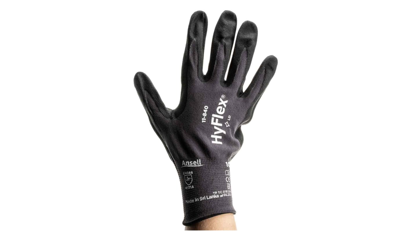 Ansell HyFlex 11-840 Grey Nylon, Spandex General Purpose Work Gloves, Size 10, Nitrile Coating