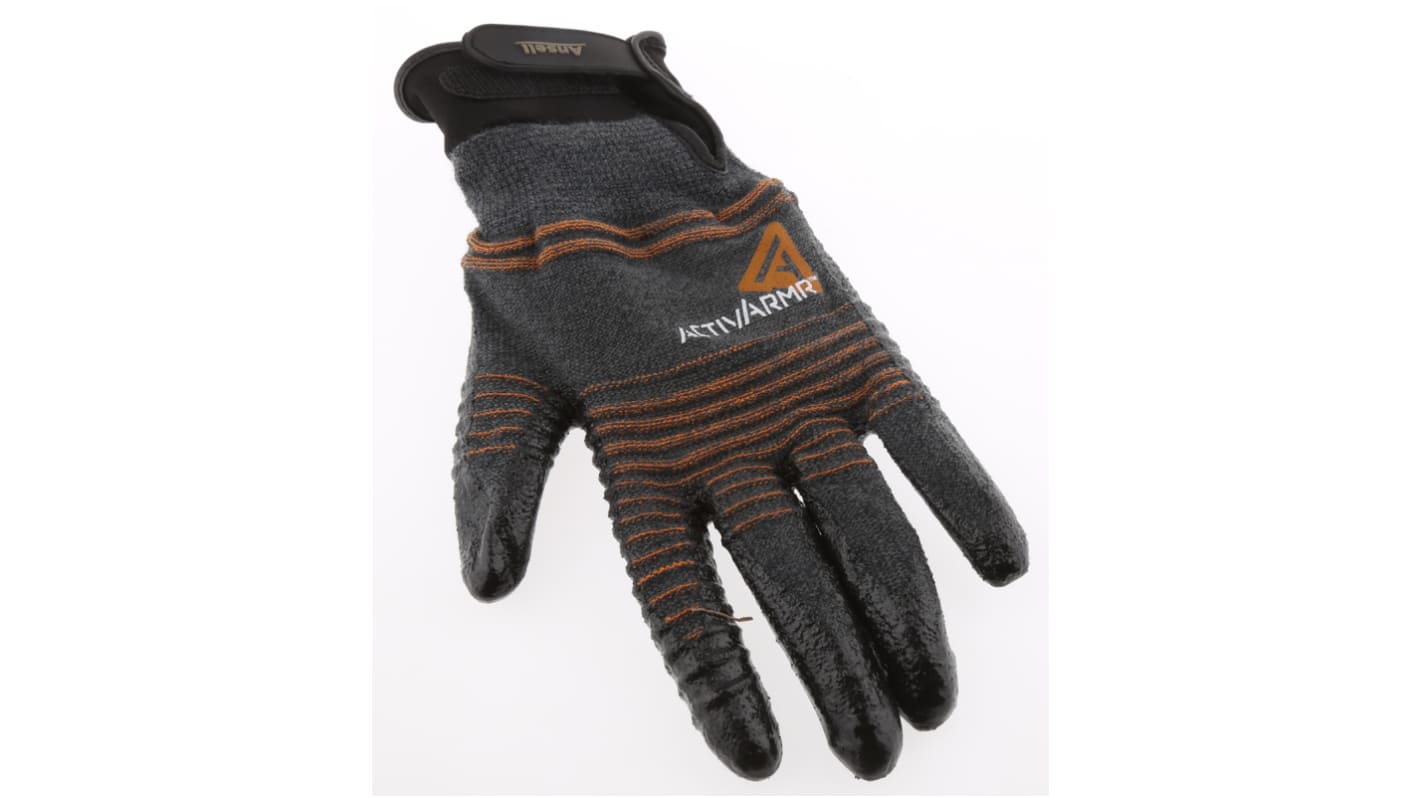 Ansell ActivArmr 97-009 Black Kevlar Cut Resistant Work Gloves, Size 9, Nitrile Foam Coating