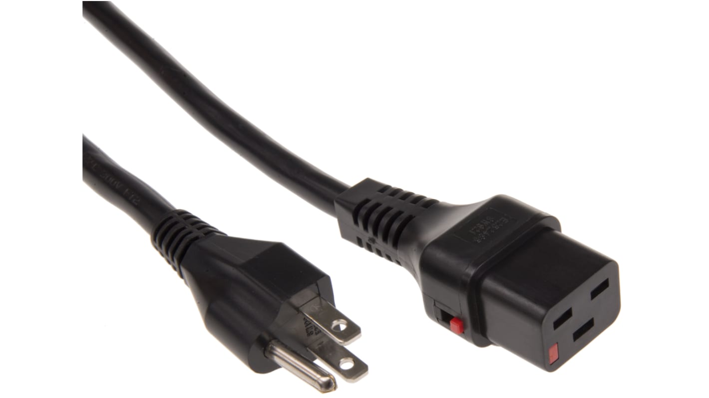 Schaffner Konfektioniertes Stromkabel, A IEC C19 / Buchse, B US-Stecker Typ B / Stecker, 16 A, 2m,  250 V