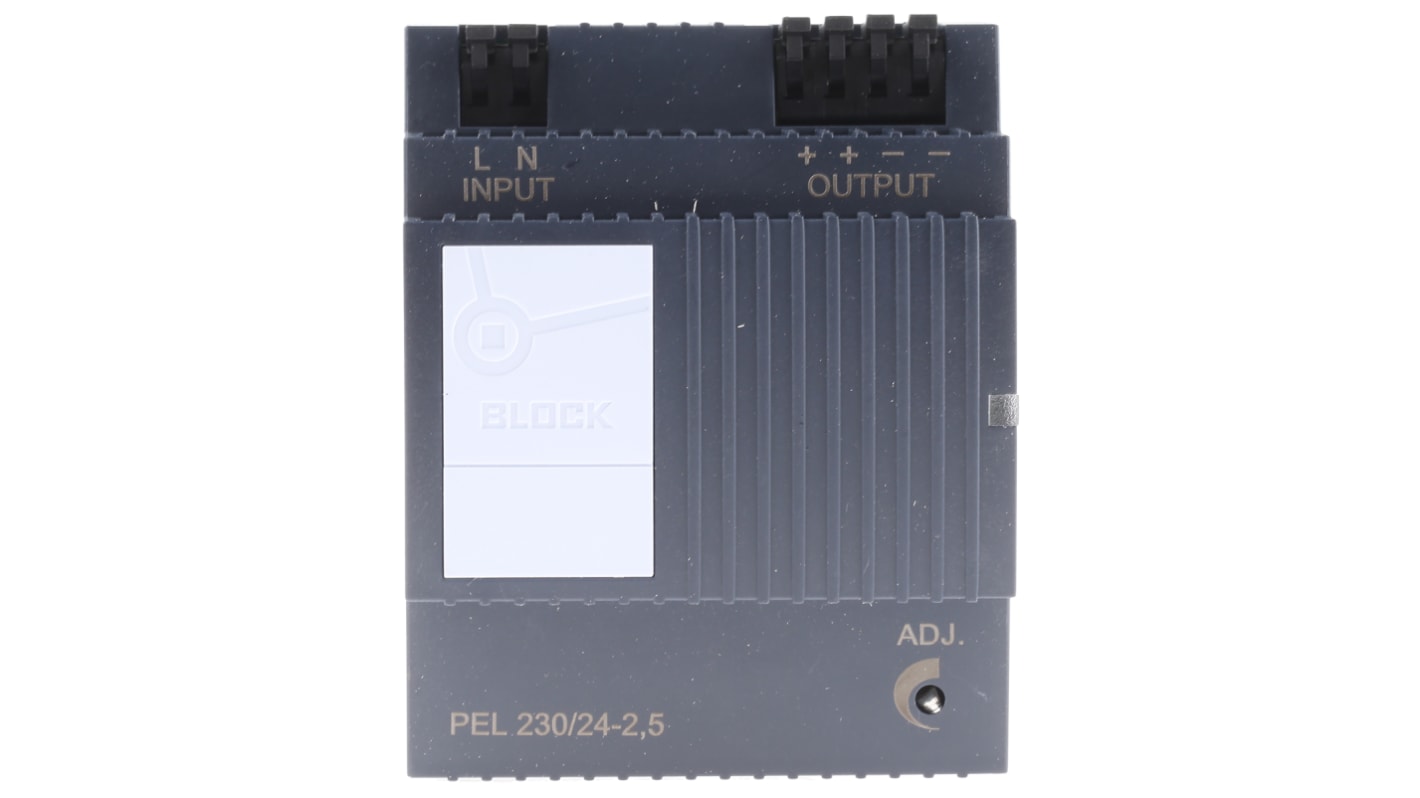 Block Switch Mode DIN Rail Panel Mount Power Supply ac Input dc Output, 2.5A Output