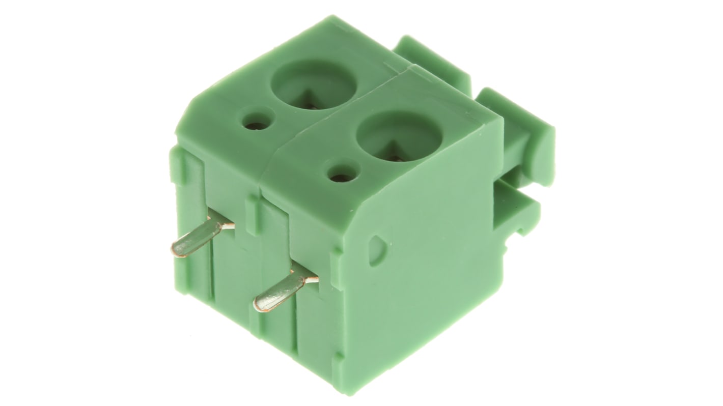 Phoenix Contact PTS 1.5/ 2-5.0-H Series PCB Terminal Block, 2-Contact, 5mm Pitch, Through Hole Mount, 1-Row, Spring