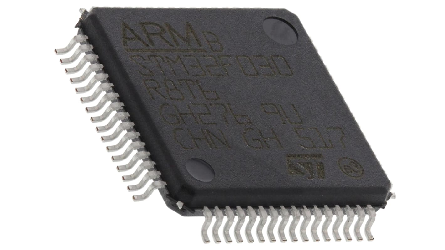 STMicroelectronics, 32bit ARM Cortex M0, STM32F0 Microcontroller, 48MHz, 64 kB Flash, 64-Pin LQFP